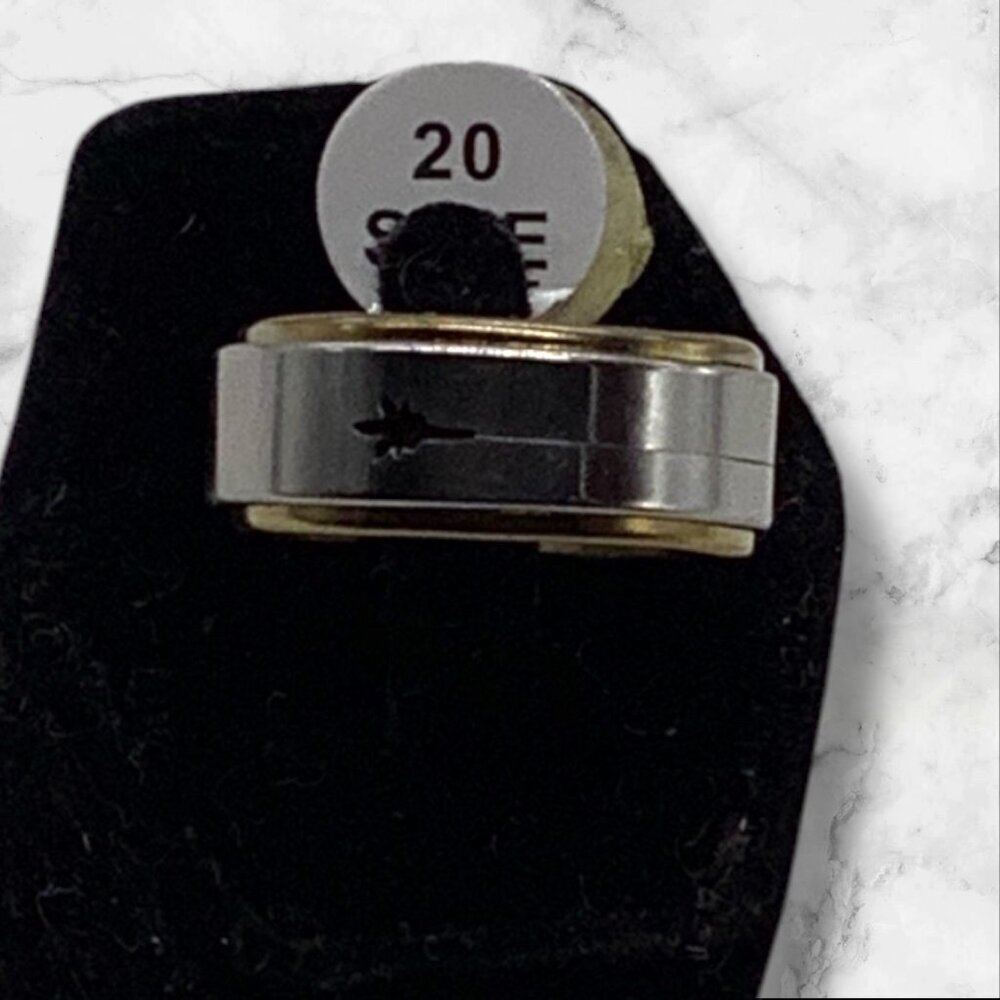 Black Star Design Stainless Steel Unisex Ring‎ Sliver Tone Size 10